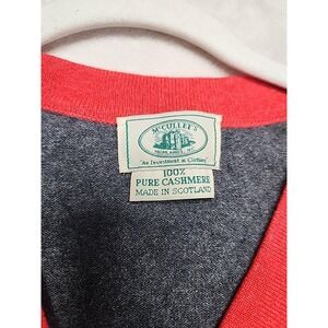 Vintage McCulley's 100% Cashmere Button Up Cardigan Gray W/ Red Trim‎  Small